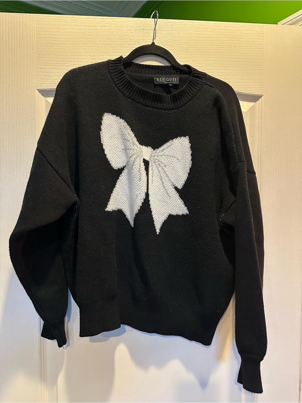 Eloquii Black Sweater with White Bow